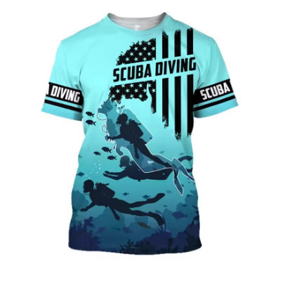 Summer Funny Scuba Diving 3D Printed Men's T-Shirt Casual Sportswear Quick-Dry Men's Top Round Neck Short Sleeve