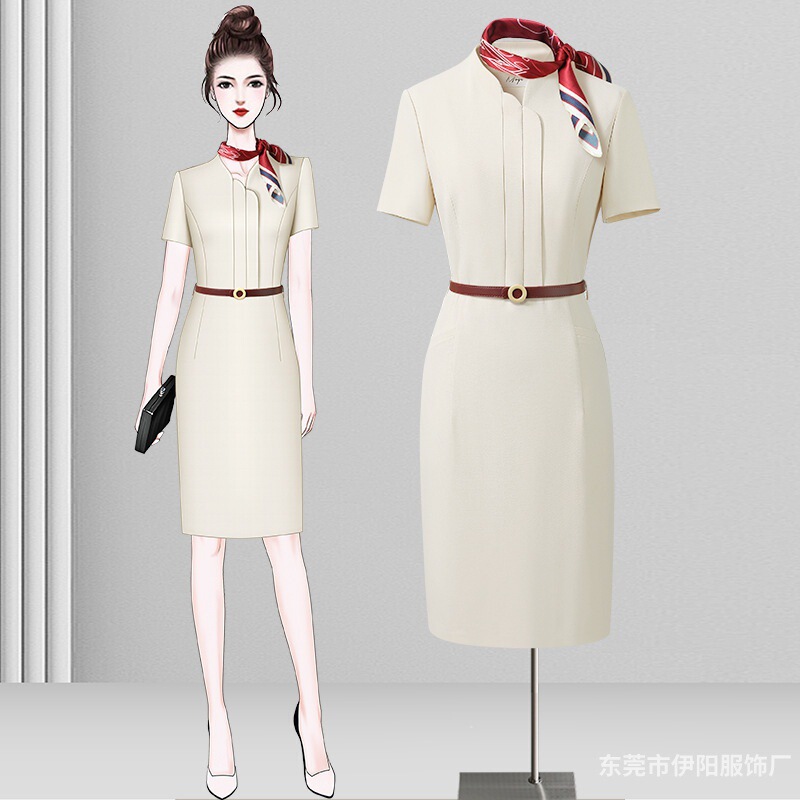 Short-sleeved stewardess professional dress female summer sales department case field customer service front desk reception tooling beautician overalls