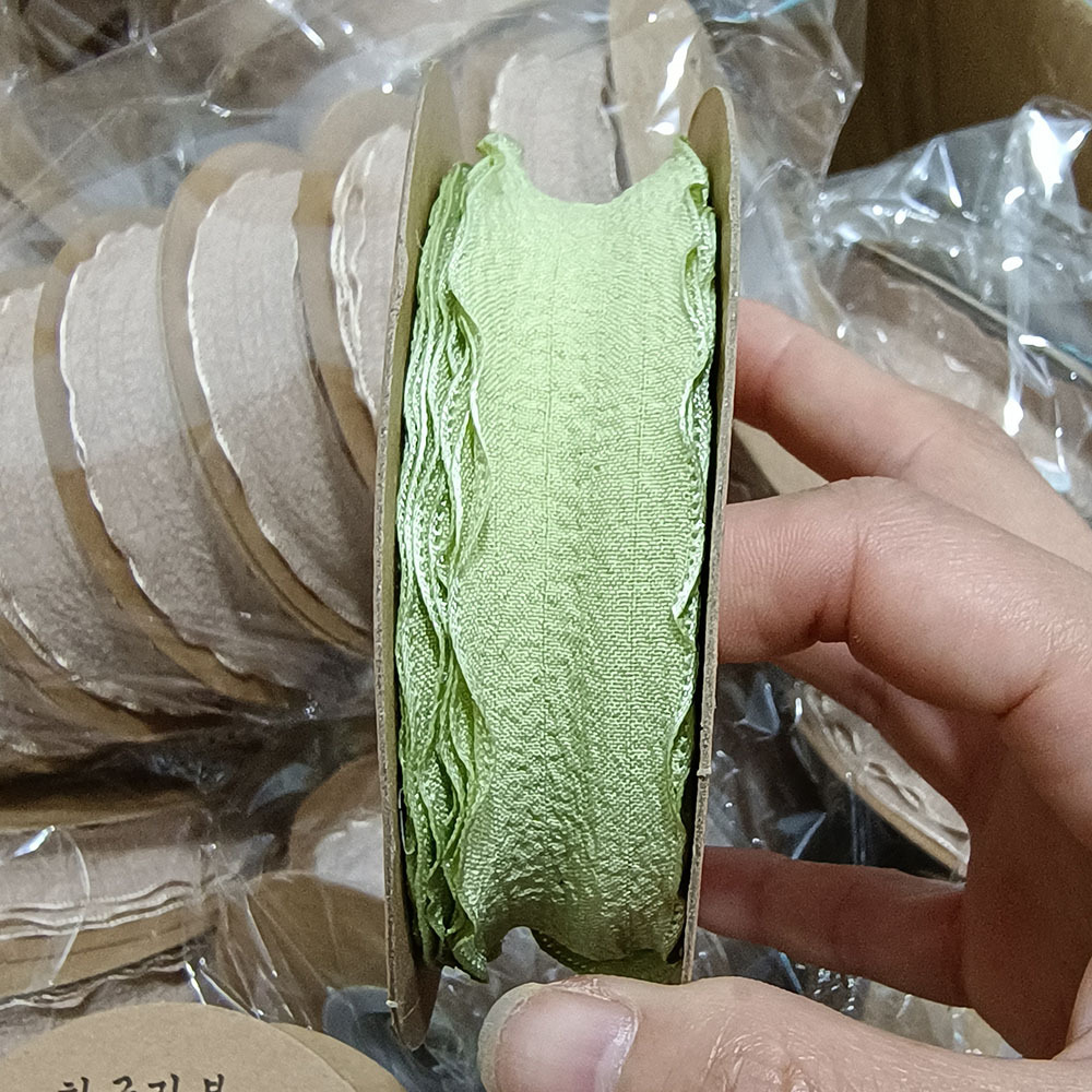 25mm flounced fishtail hilo cinta falda flor pastel embalaje floral accesorios para el cabello cinta plisada de lino