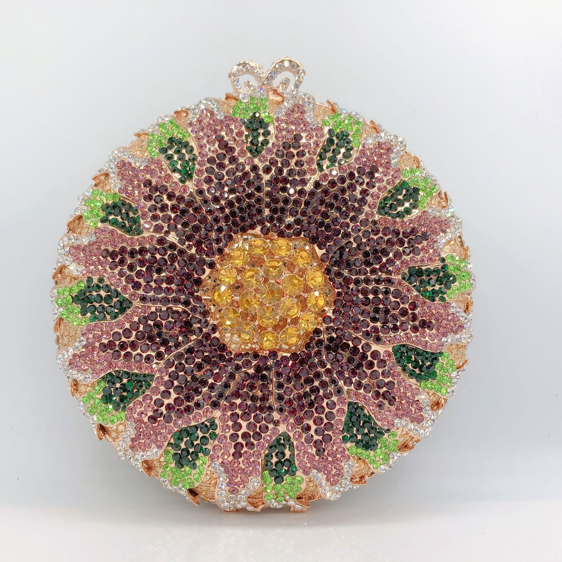 * transfronterizo nuevo paquete de diamantes de la cena del dios del sol bolso de diamantes redondo completo bolso de diamantes de banquete europeo y americano de mano bolso de diamantes de mujer embrague