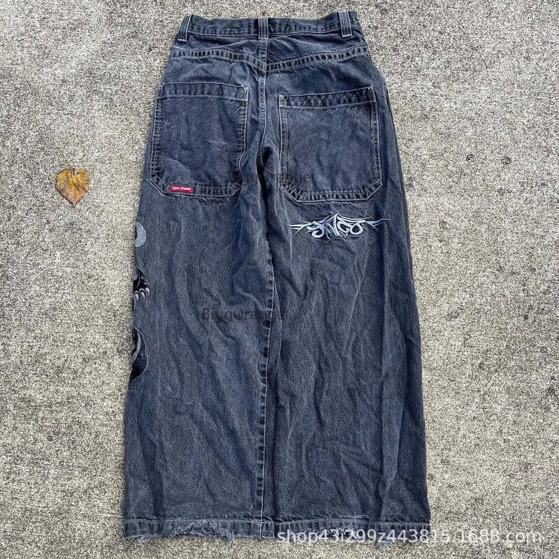 国境を越えた電気商JNCO Y2Kゆるいジーンズ男性レトロ刺繍ヒップホップストリート原宿男性ワイドパンツ|undefined