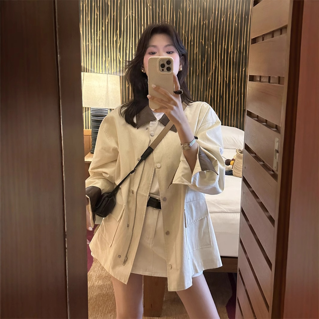 THE LIMON Early Spring New Korean Lazy Barn Style Design Sense Colores de contraste Bolsillo grande Chaqueta retro Ropa de trabajo