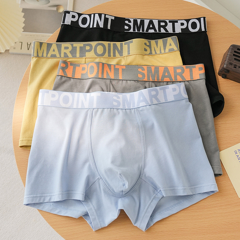 Calzoncillos bóxer de cintura media para hombre, shorts de cuatro esquinas, ropa interior juvenil para todas las estaciones, elegante, cómoda, deportiva, ropa interior masculina de puro algodón.