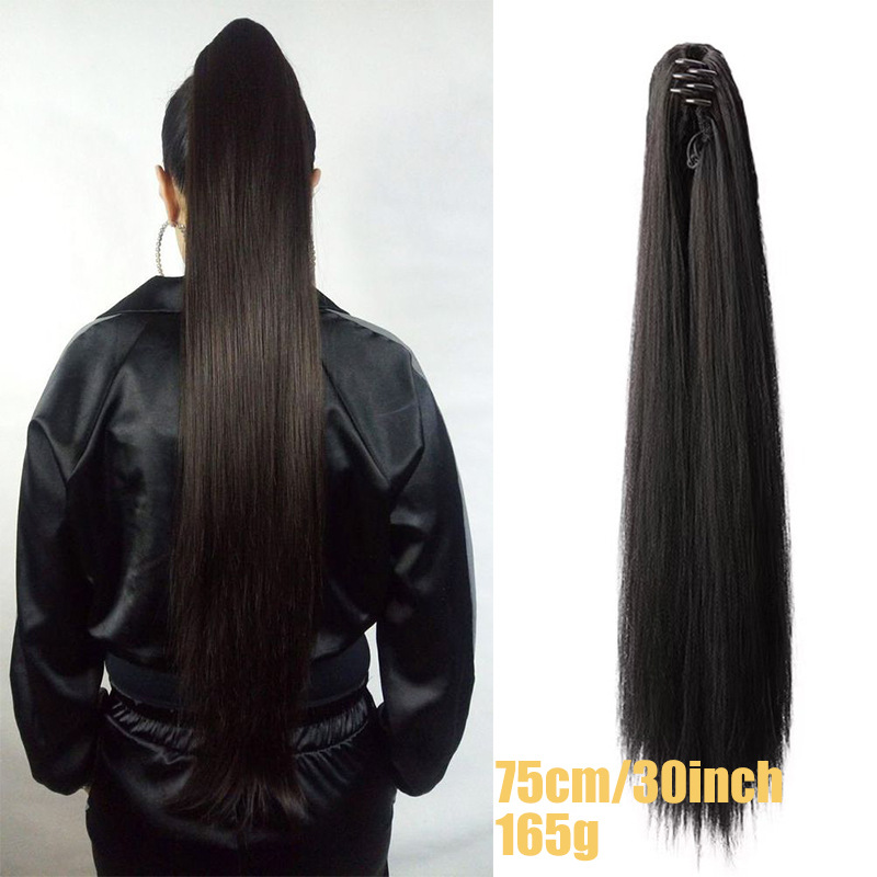 wig female ponytail clip on yakes fluffy natural small clip long straight ponytail_voghion.com