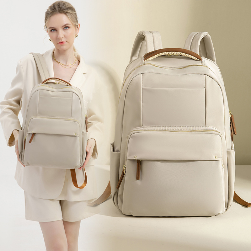 百搭双肩包女士2024新款简约帆布旅行背包大容量电脑包大学生书包