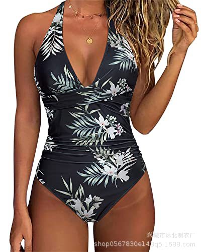 2024 Amazon Sexy traje de baño de una pieza de contracción del vientre de las mujeres Halter push up traje de baño