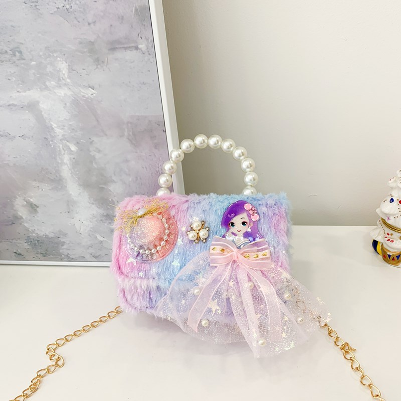 2025 nueva pequeña bolsa de niños de viento de fragancia, mini bolso de perlas, lindos bebés princesas bolso de hombro de peluche