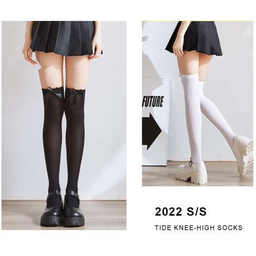 jk mid-calf socks for women white summer thin lolita over-the-knee high calf socks white bow stockings