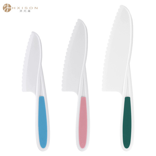 Plastic bread knife three-piece set for children, fruit cutter, cake holder, baking tool, cheese dessert knife