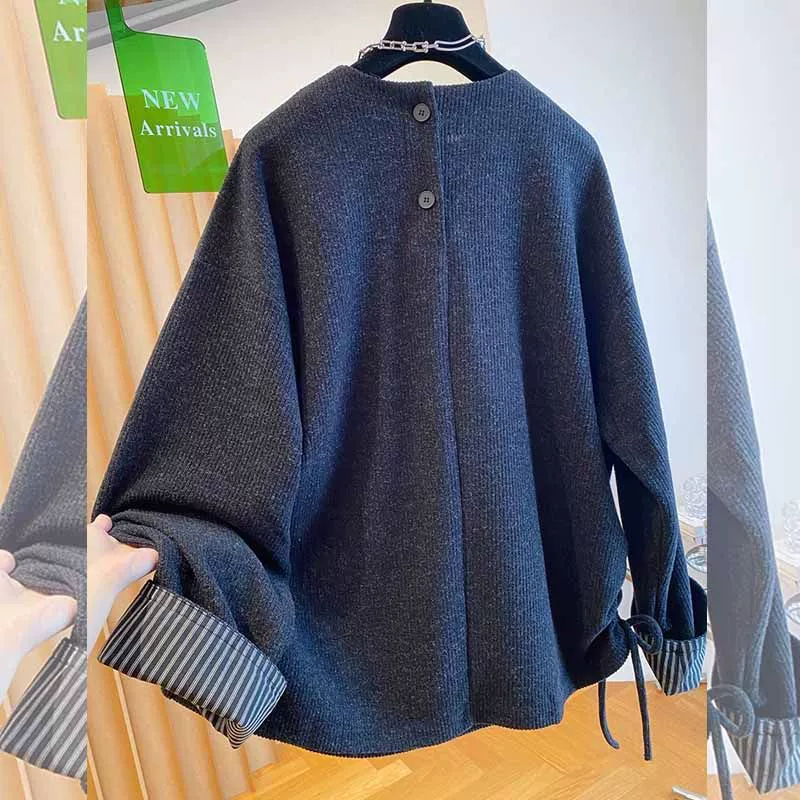 Retro long-sleeve, autumn knitted sweater, oversize, plus size