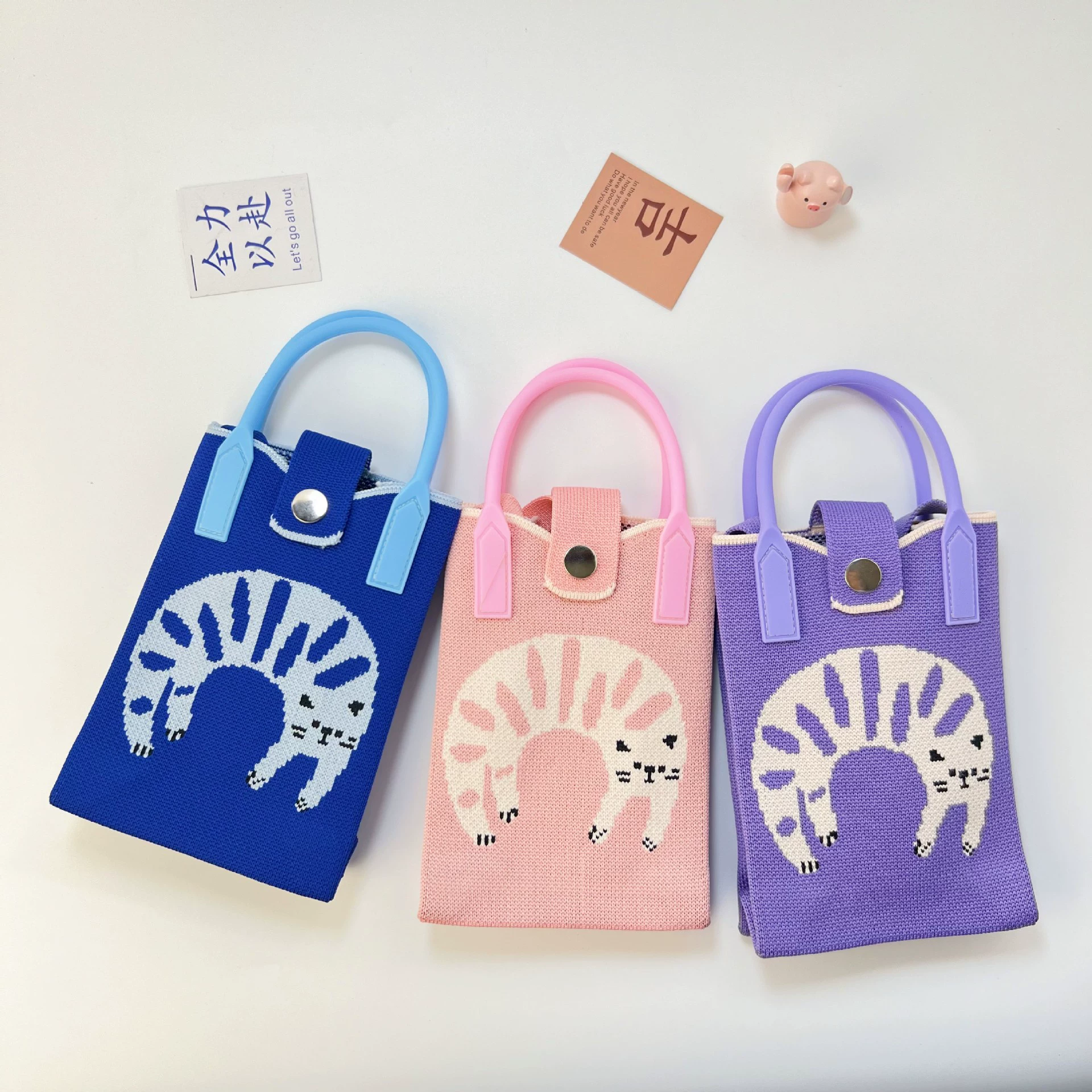 One-shoulder bag, wallet, knitted cute universal cartoon shoulder bag, Korean style