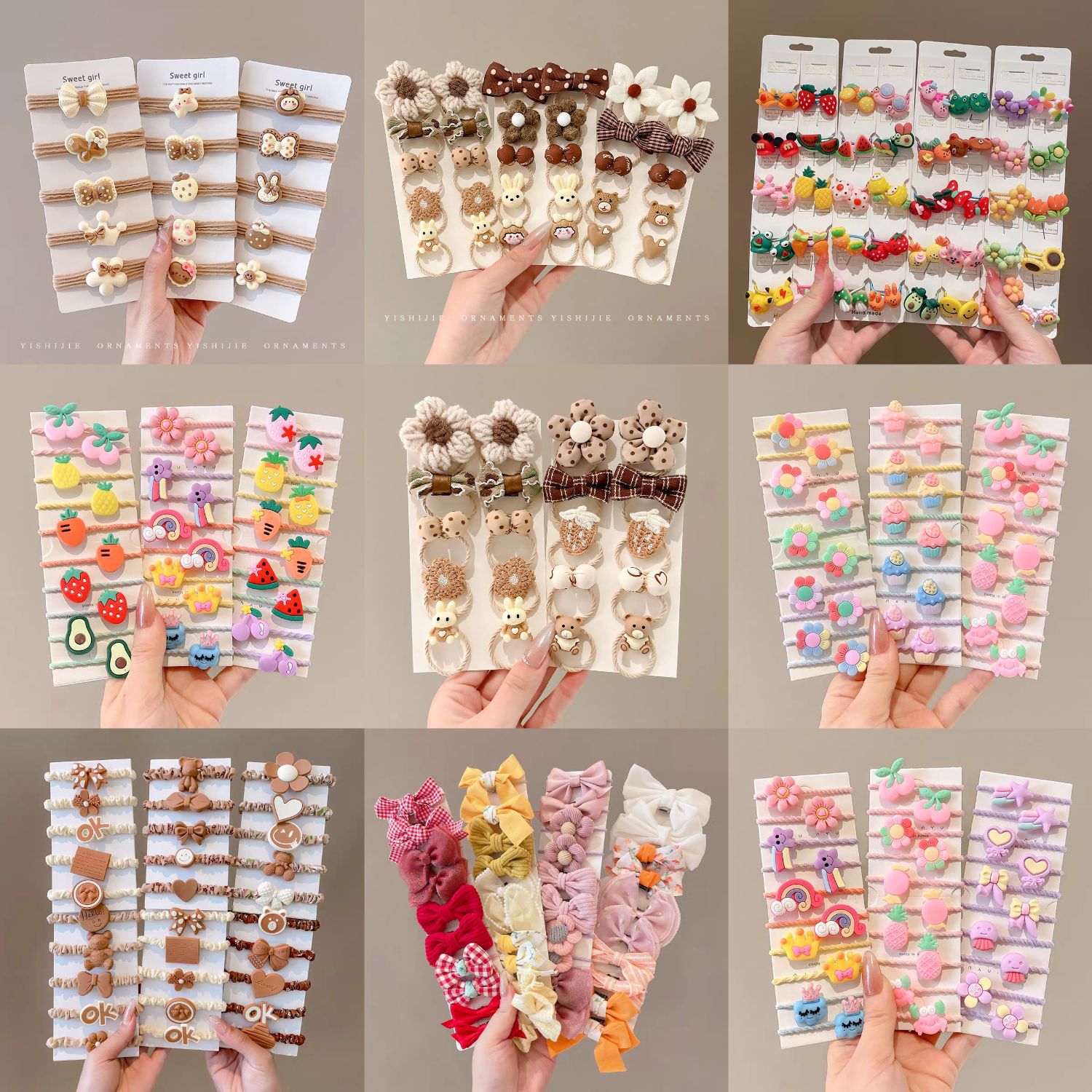 Cuerdas de cabello de niños de alta elasticidad, lindos anillos de cabello de dibujos animados, suaves no heridas, banda de goma de cabello de chicas