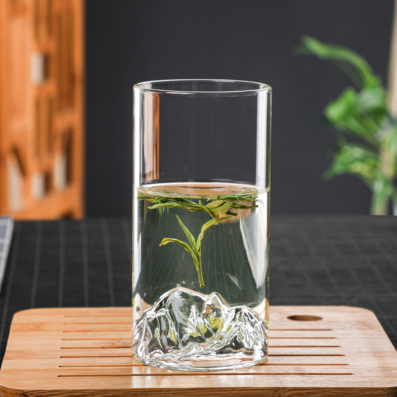 玻璃水杯 耐冷热绿茶杯高硼硅无铅耐热玻璃 直管观山杯可家用