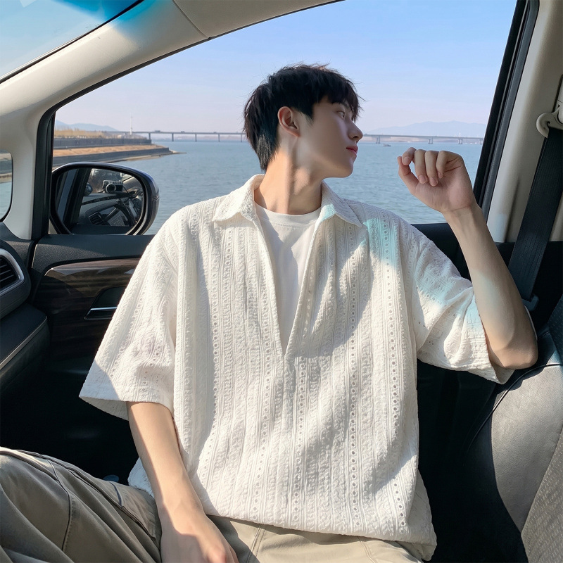 Real Shot of Old Money Style Faux Two-Piece Hollow-Out Short-Sleeve Men's Breathable Mesh Shirt H1226 Special 530 Real Shot of Old Money Style Faux Two-Piece Hollow-Out Short-Sleeve Men's Breathable Mesh Shirt H1226 Special 530