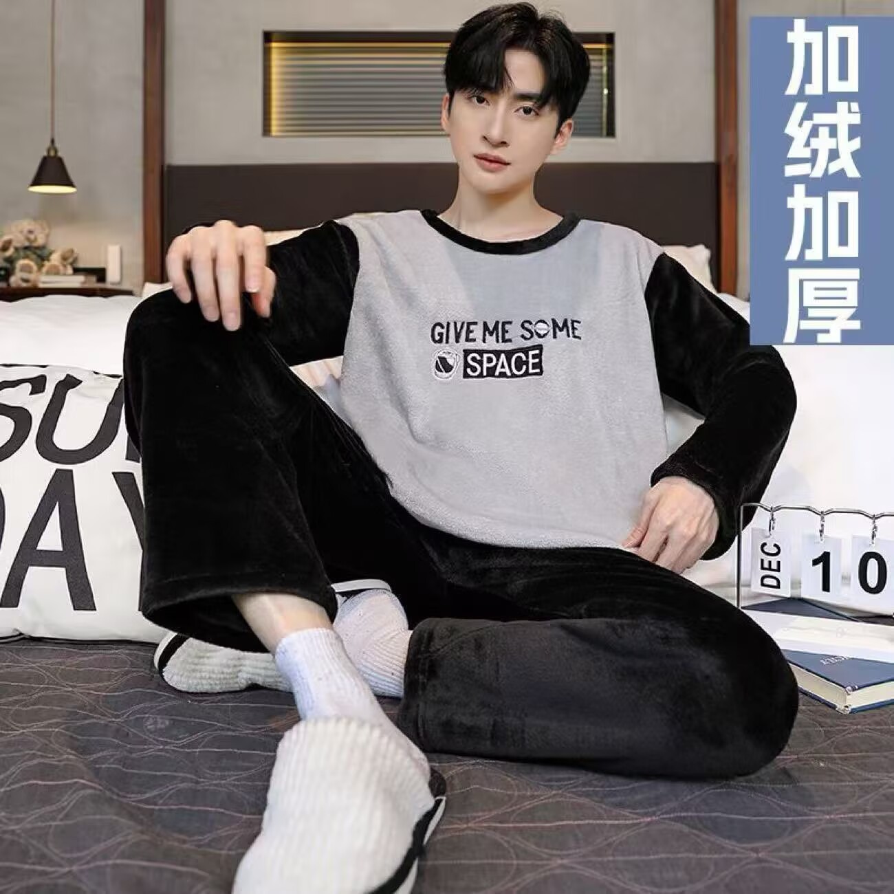 2025 otoño y invierno pijama hombre manga larga abrigo chaqueta de franela casual simple coral conjunto de ropa para el hogar