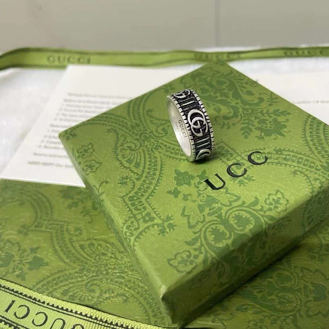 源头厂家925纯银古家齿轮条纹双G戒指对戒小雏菊复古做旧轻奢指环