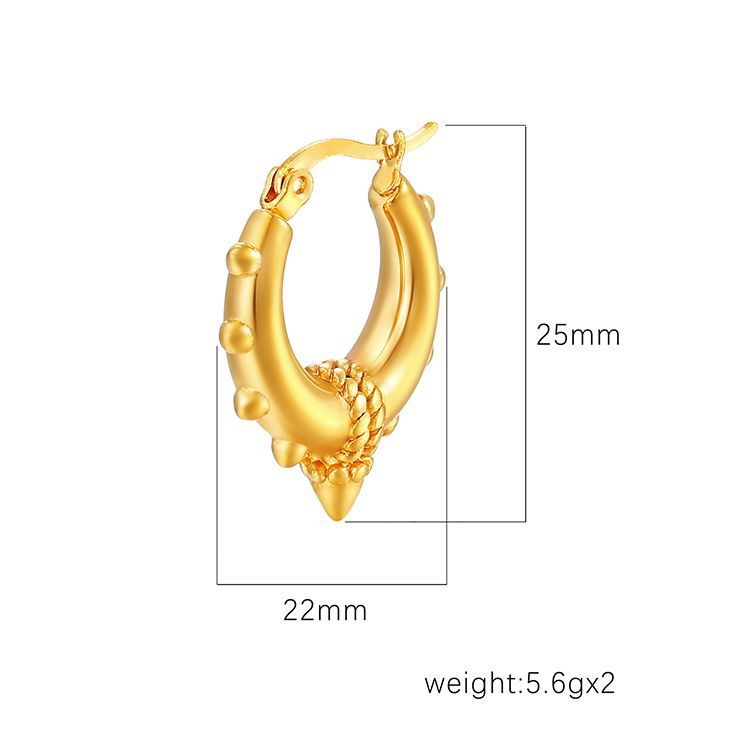 Boucles d'oreilles en acier inoxydable en forme de cône pointu rond de mode européenne et américaine transfrontalière pour femmes, boucles d'oreilles tendance plaquées or en gros_voghion.com