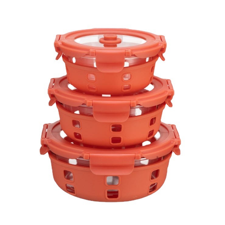 Caja de almacenamiento de vidrio de silicona desmontable con cubierta para refrigerador de grado alimenticio cuenco de sellado especial con cubierta para horno de microondas