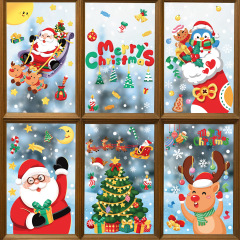 クリスマスデコレーションスノーフレークステッカーサンタクロースヘラジカ雪だるまガーランド静電ステッカートランスボーダーメリークリスマスウィンドウステッカー