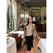 宽松针织开衫性感内搭吊带上衣弹力开叉包臀半身裙三件套套装女