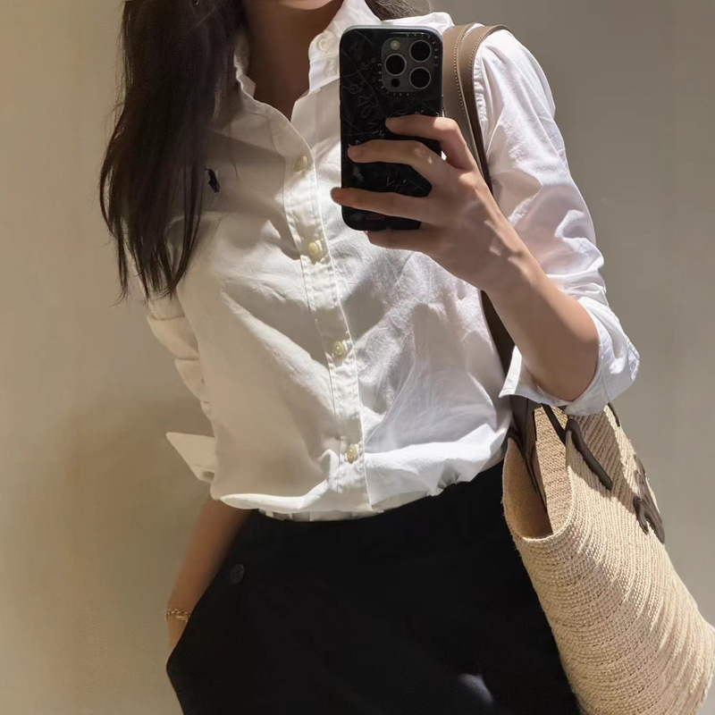 In-Stock Rl Ralph Lauren Classic Oxford Cloth Shirt Pony Embroidery Correct Version Shirt Loose Long-Sleeve Cardigan Jacket