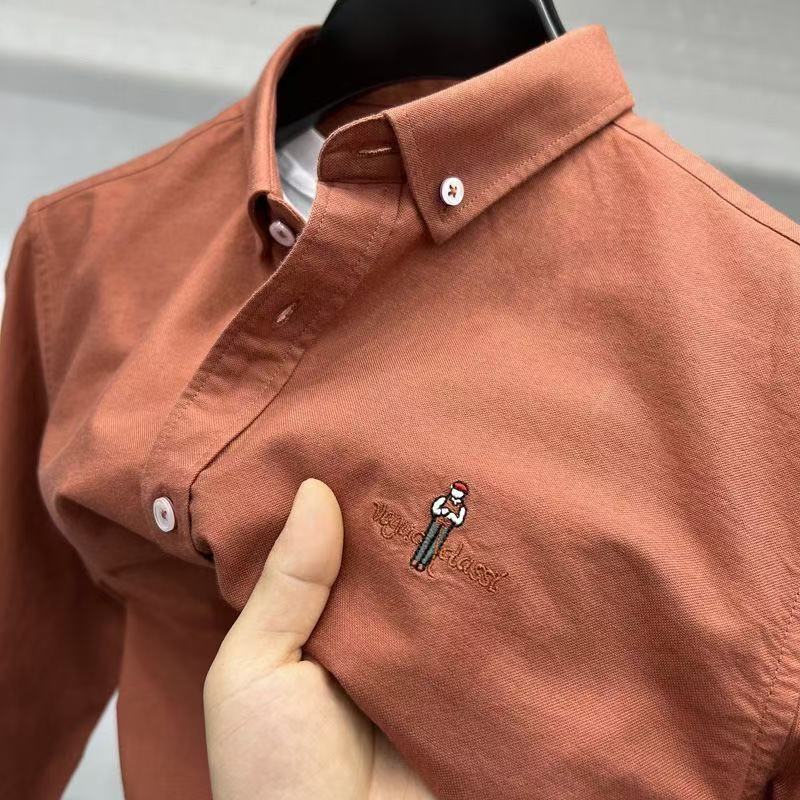 Heavy Foreign Trade High-end Single Men's Long-sleeved Pure Cotton Shirt New Oxford Sanding Business Casual Shirt