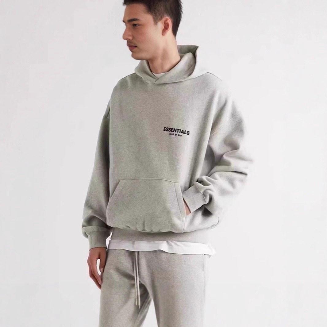 Cross-Border Fog Ningbo Season 8 Multi-Thread Essentials Fleece-Lined High Street Loose Flocking Printed Hooded Sweatshirt