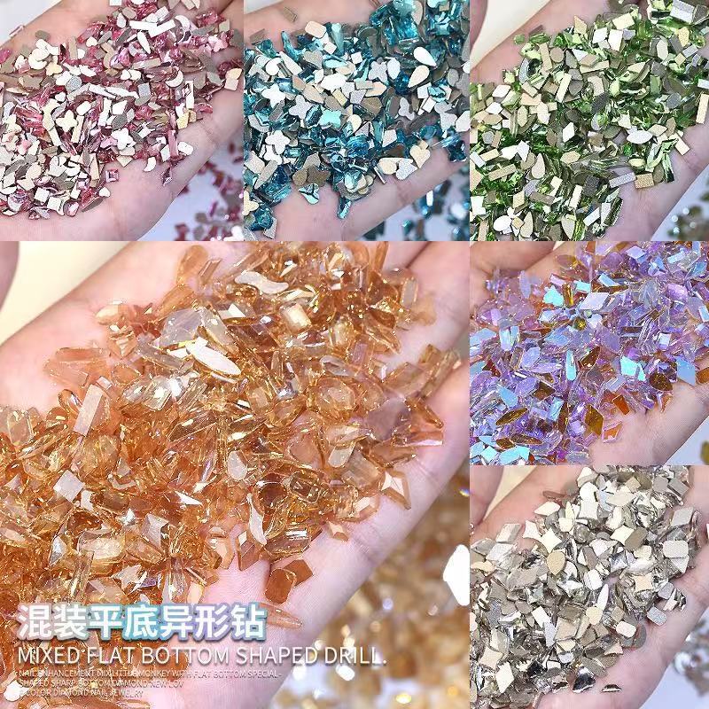Trendy Colorful Flat-Bottom Irregular-Shaped Mixed Nail Art Accessories Wholesale Ultra-Shiny Aurora Iridescent Diamond Ice Transparent Nails