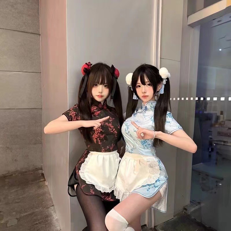 Chinese Cook Lolita Japanese Style Lolita Maid Apron Cos Chinese Cheongsam Dress Stage Performance Costume