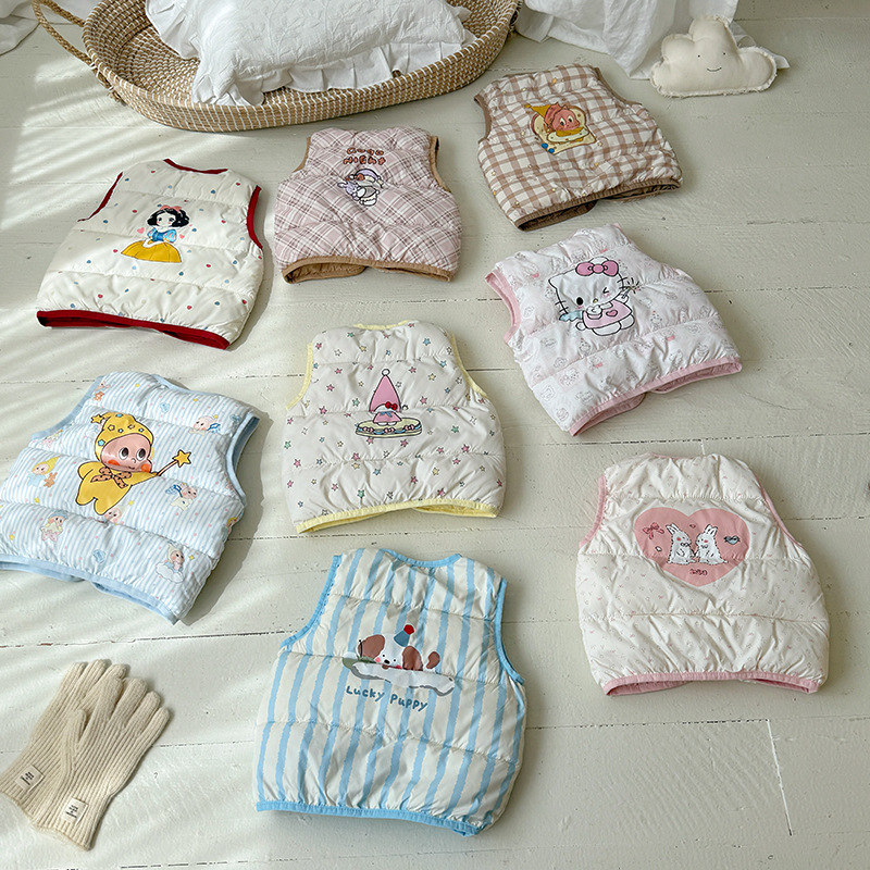 26 Autumn/Winter Children's Cotton Vest, Boys' and Girls' Warm Vest, Double-Sided Wear, Cotton Cartoon Vest for Toddlers and Babies