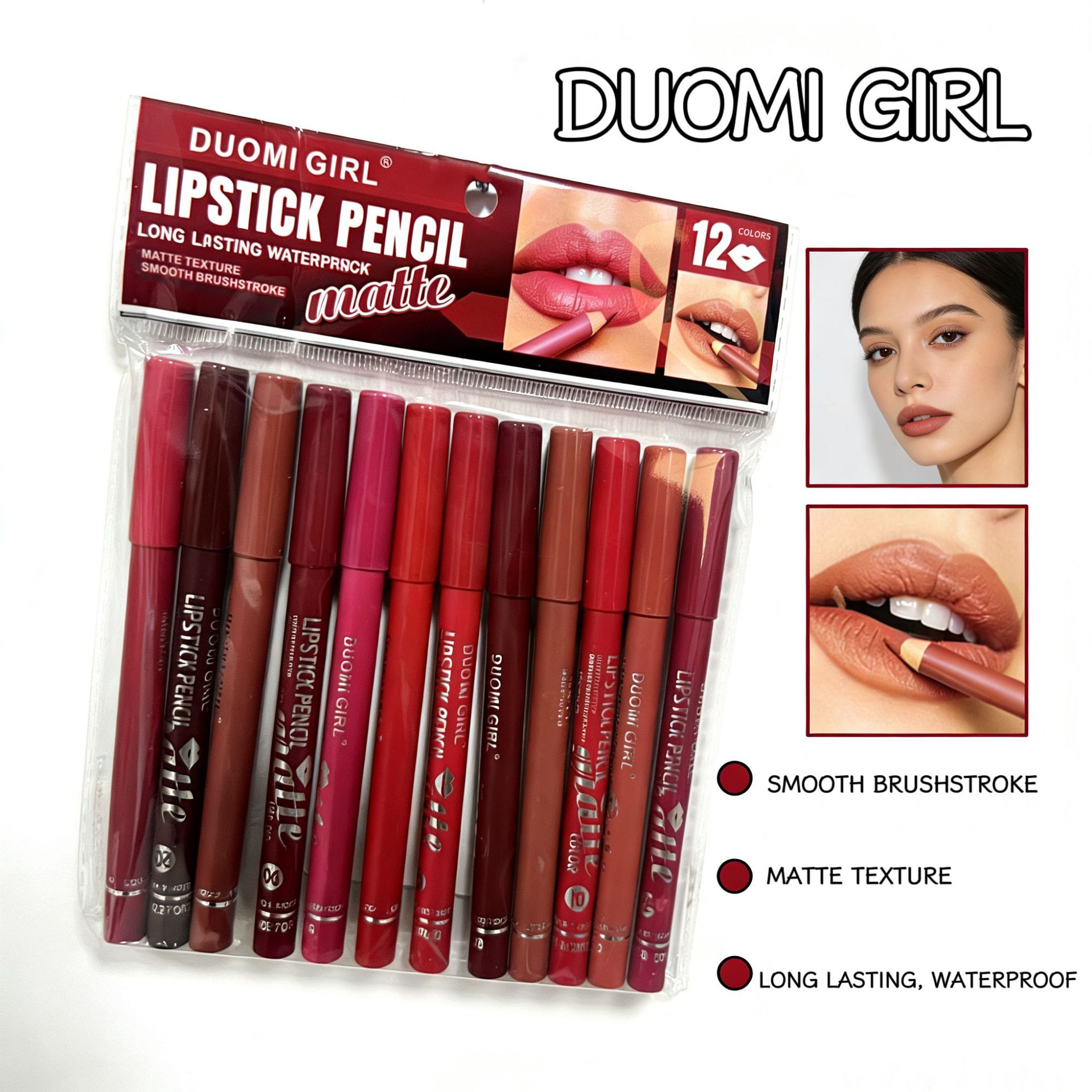 Cross-Border Duomi Girl Waterproof Non-Fading Non-Stick 13cm Large Wooden Stick Lipstick Pen Matte Easy-To-Apply Outline Lipstick