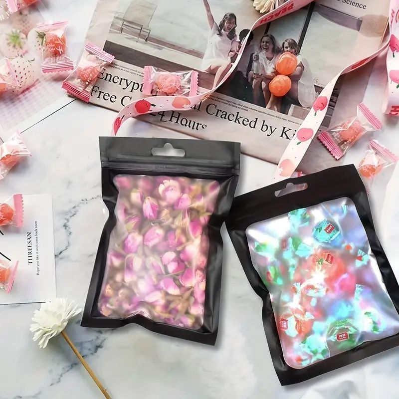 100个装透明开窗袋鱼钩鱼漂包装袋自封袋糖果食品密封袋铝箔袋黑