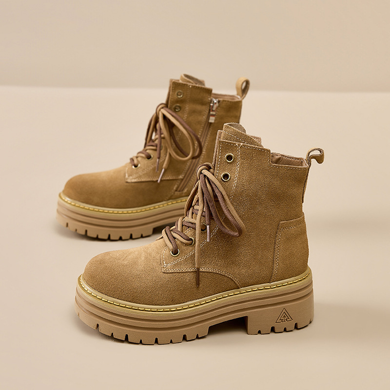 Thick-Soled Height-Increasing Martin Boots for Women, 2026 New Retro Casual Work Boots, Fashionable Versatile Yellow Boots, Outdoor Short Boots