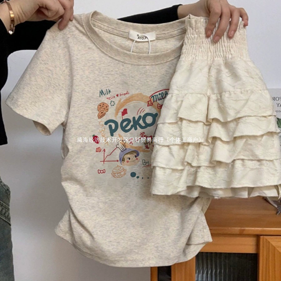 Женская хлопковая футболка с коротким рукавом, новая весна-лето 2025, с завышенной талией, короткий милый и сексуальный топ