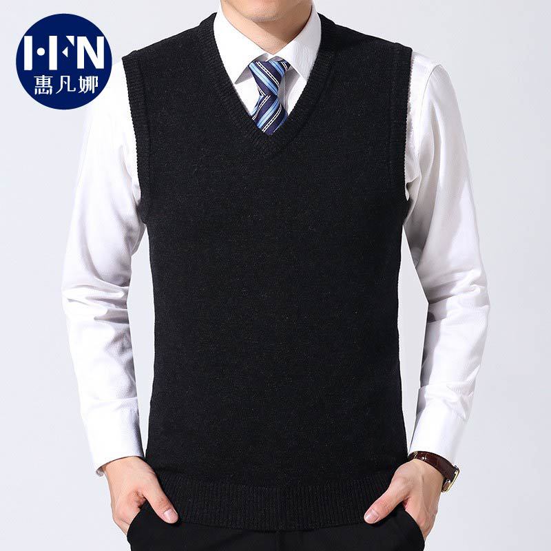 Autumn 2024 New Men's V-neck Loose Wool Vest Solid Color Knitted Shirt Men's Sleeveless Wool Vest for Men