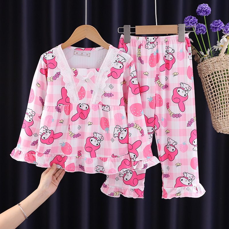 Pijamas para niños niñas de primavera y otoño traje de manga larga bebé Delgado mediano y grande niños niñas dulce dibujos animados homewear ropa exterior