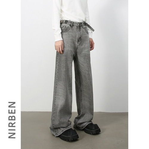 Nirben Denim | New American Retro Design Straight Leg Jeans for Men, Trendy Brand Wide Leg Loose Straight Pants