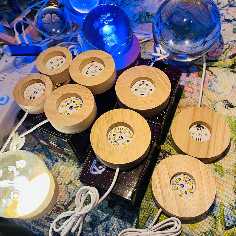 Solid Wood Night Light Wooden Lamp Holder Internet Celebrity DIY Night Light Led Crystal Ball Ornaments Luminous Base Factory Direct Supply