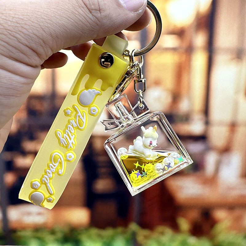 Púrpura estrella de cinco puntas líquido Quicksand llavero chica corazón flor de cerezo aceite colgante lindo tridimensional mochila adornos para mujeres