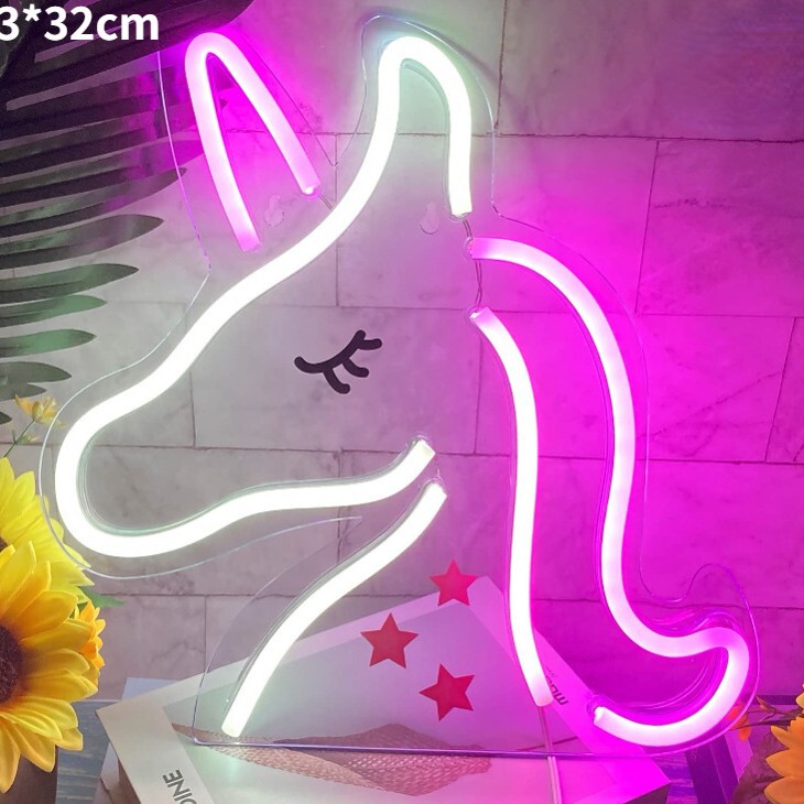 Cross-border Amazon led neon unicorn children's room wall decoration pendant girl gift luminous night light