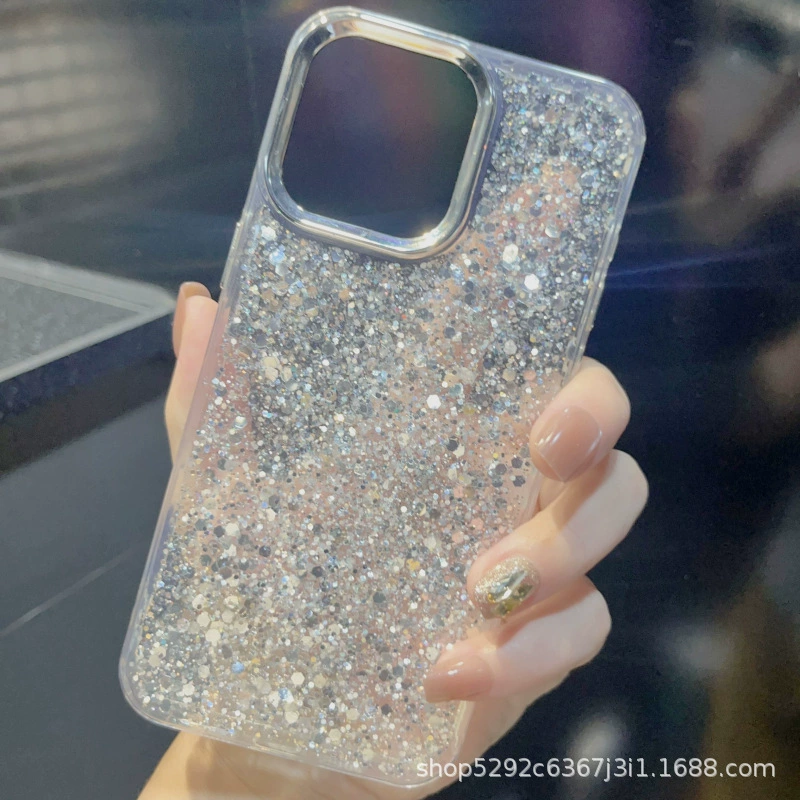 Чехол для телефона с прозрачным дизайном "Бабочка" с пайетками, подходит для Apple iPhone 15, рамка объектива с гальваническим покрытием, клей для 16 Pro Max.