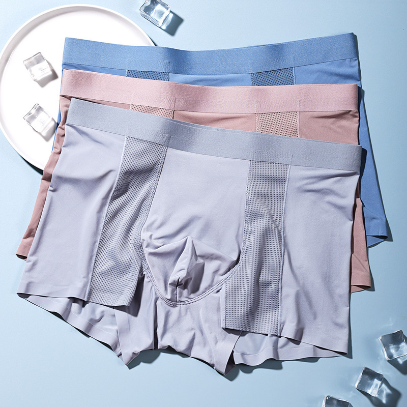 0-Sense Underwear Mulberry Silk Men's 5A Antibacterial Breathable Cool Ice Silk Seamless Mid-Waist Boys' Boxer Briefs/Boxer Briefs