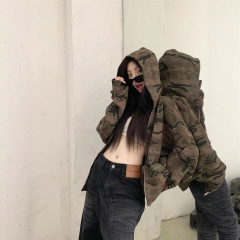迷彩外套女美式春秋季复古2025年新款显瘦设计感连帽拉链卫衣上衣