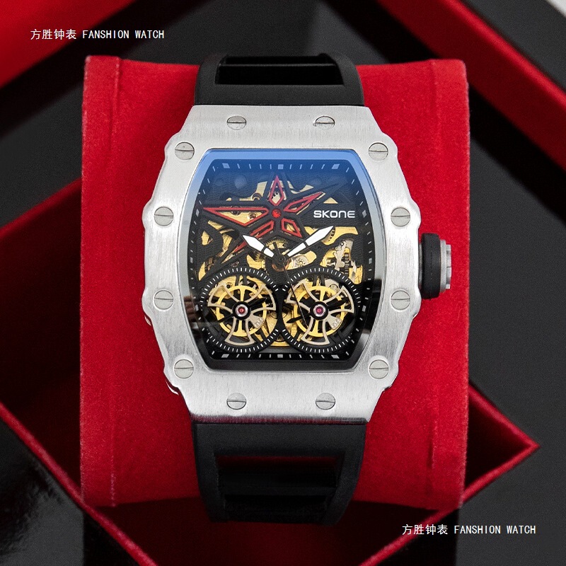 Skone Barrel Type Double Tourbillon Mechanical Watch Richard Same Style Men's Sports Waterproof Fully Automatic Mechanical Watch