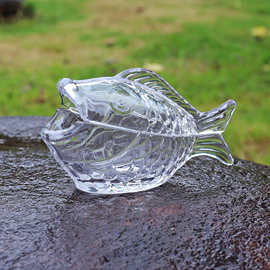 透明带盖玻璃亲嘴鱼摆件中式轻奢招财工艺品家居样板房软装饰品