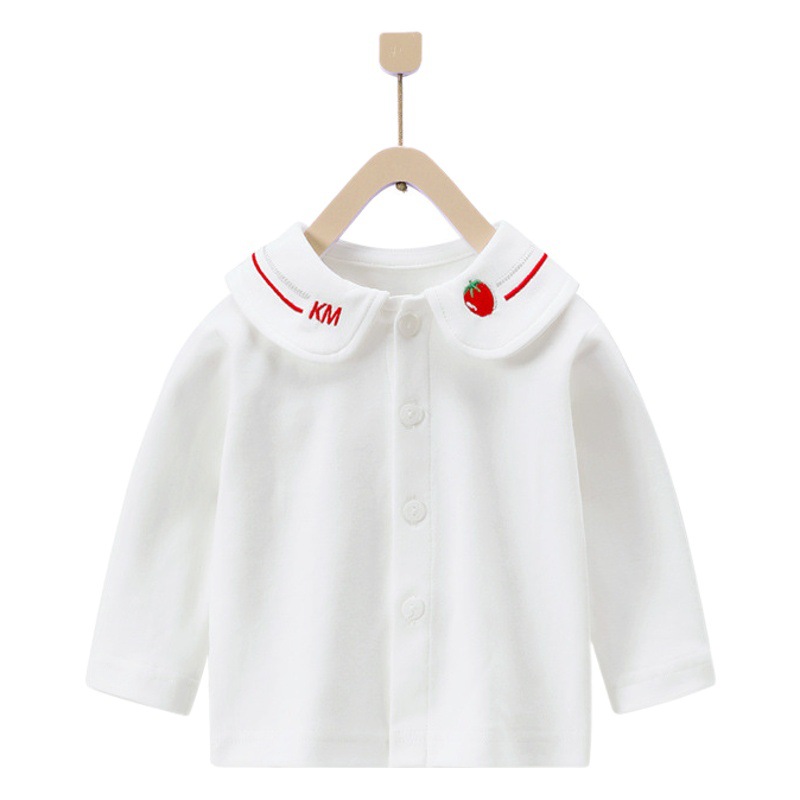 Camisetas de manga larga blancas para niños de otoño, camisetas de manga larga para niñas, camisas con cuello estilo coreano para bebés, cárdigans de algodón, ropa infantil estilo coreano