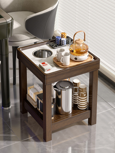 Slate Solid Wood Mahjong Table Tea Rack Tea House Chess and Card Room Coffee Table Mahjong Machine Double-Layer Storage Rack Side Table