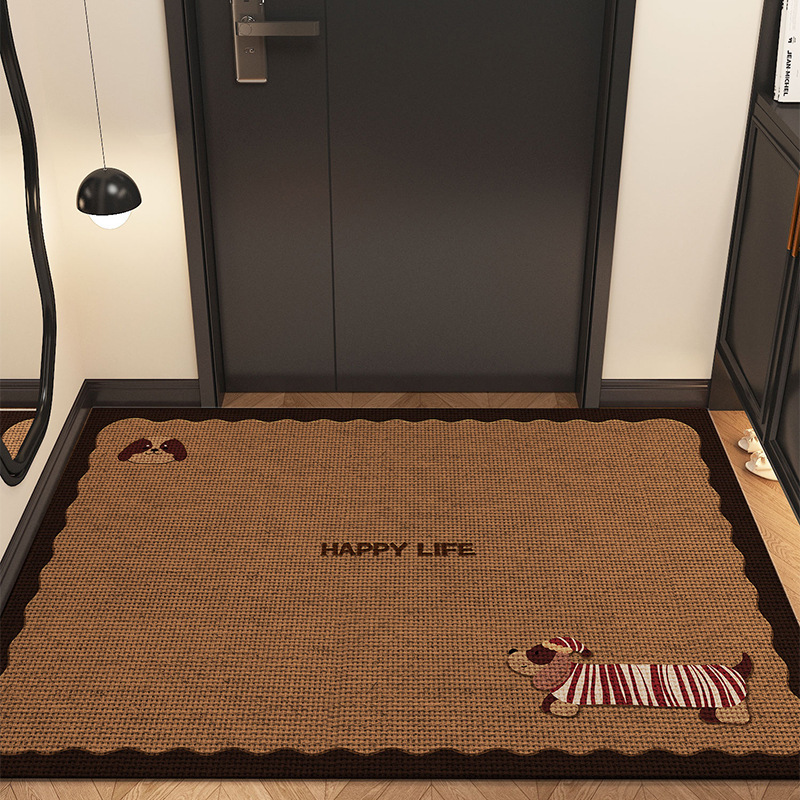 Medieval Brown Entrance Door Special Floor Mat Imitation Linen Entrance Door Mat Maillard Retro Indoor Non-Slip Carpet