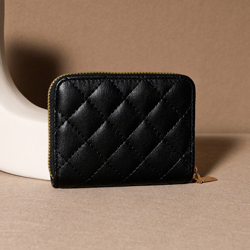 Venta directa de fábrica personalizada, estilo explosivo, moda europea y americana, bolso de tarjeta de rombo corto, monedero con cremallera para mujer, tarjetero de gran capacidad