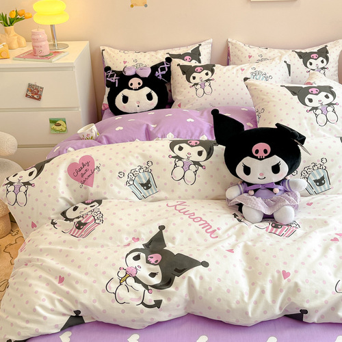 Cartoon Kurome four-piece set cute girls' fitted sheets pure cotton 100 pure cotton quilt cover spring and summer children three 1.5